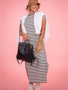 SPANX AirEssentials Striped Maxi T-Shirt Dress Black White 3X
